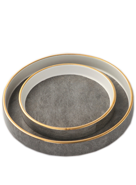 新中式陶瓷果盘现l代简约黑色托盘摆件白色圆形样板房间软装工艺