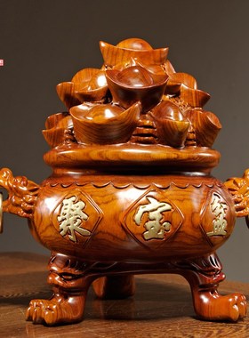 花梨木雕聚宝盆摆件实p木家居客厅公司店铺开业装饰送礼红木工艺