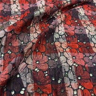 法式浪漫风 彩色绣花纯棉亮丝布料 时尚款镂空时装面料连衣裙绣花