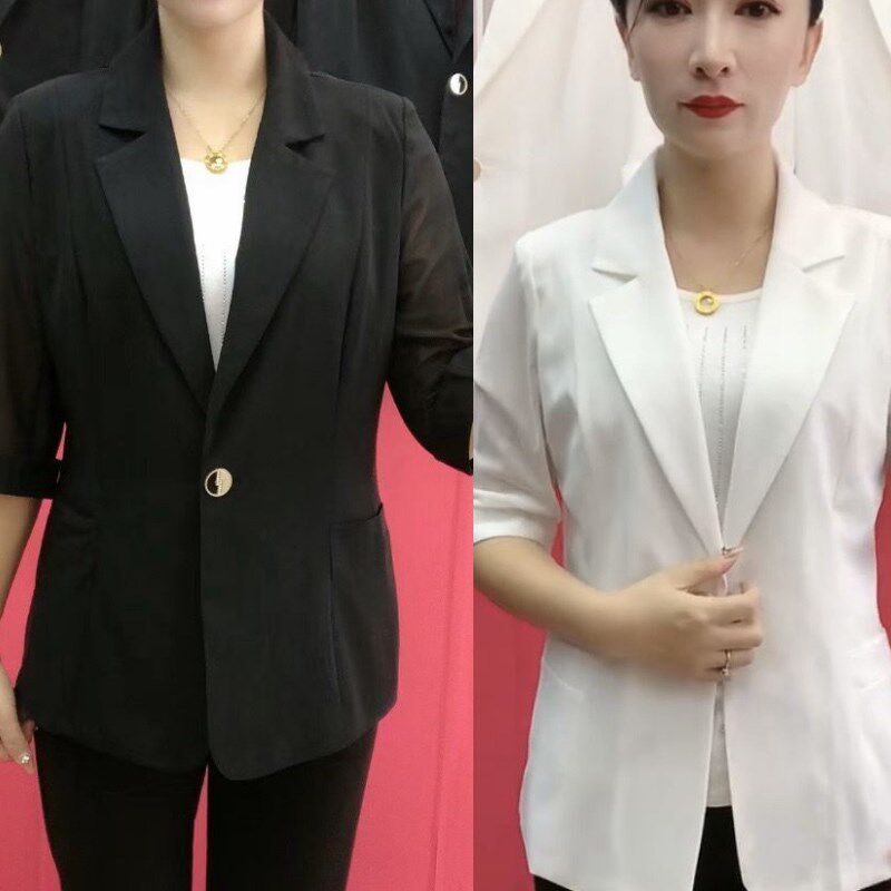 纯色西装外套女春装2025年新款休闲气质修身七分袖小西服职业上衣