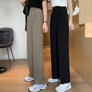裤 直筒卡其色拖地裤 女春秋新款 200斤宽松垂感休闲裤 大码 胖mm西装