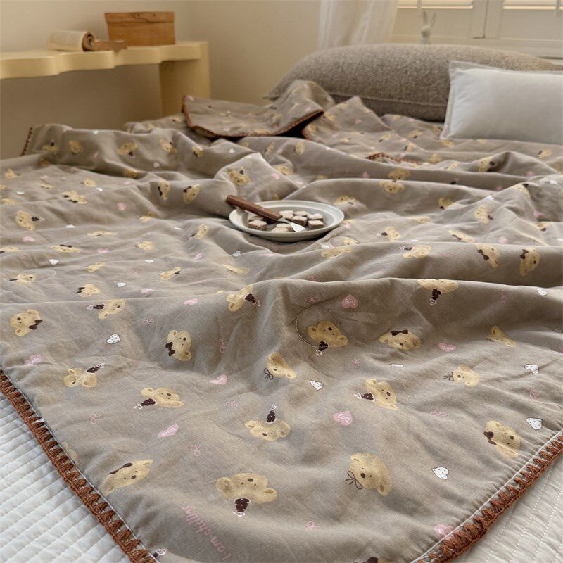 A类母婴级儿童夏凉被全棉双层纱卡通单双人夏N薄被2米空调被可机