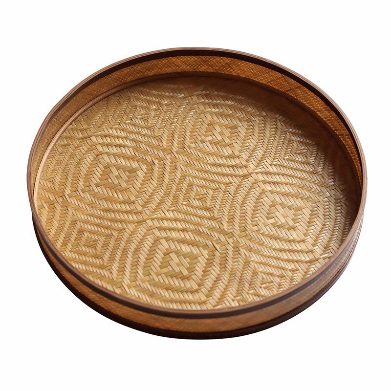 手工竹编圆簸箕 茶道器具收纳x托盘 奉茶盘 茶点干果盘 竹制工艺