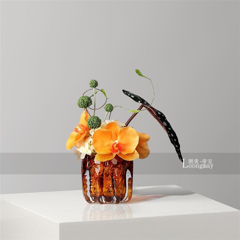 简约时尚蓝色玻璃小花瓶插花售楼处客厅茶几小桌花高级.感艺术花