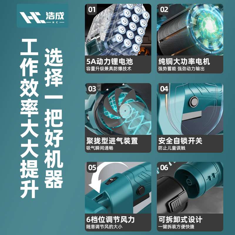 浩成锂电吹风机充电式鼓风机暴风机大功率工业级吹灰尘吹落叶吹雪