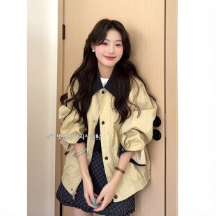 拼接领廓形外套女2026新款今年流行爆款独特漂亮早秋天夹克初秋季