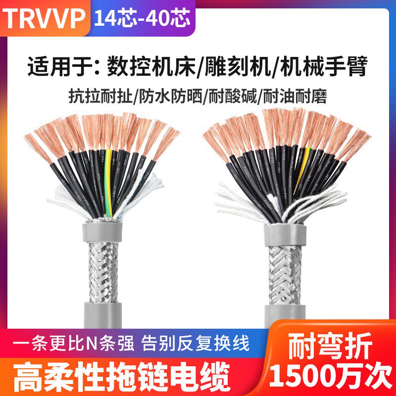 TRVVP高柔性拖链屏蔽电缆线14 16 20 24 26 30 40芯0.15 0.2平方