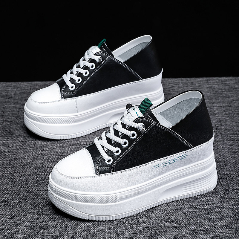 8CM内增高女鞋真皮爆款百搭小白鞋33码小个子两穿厚底轻便松糕鞋