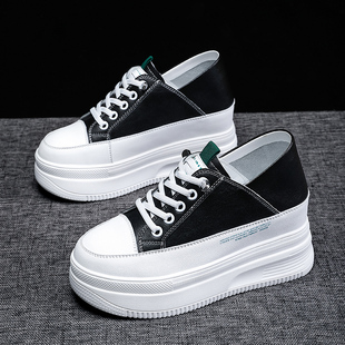 8CM内增高女鞋真皮爆款百搭小白鞋33码小个子两穿厚底轻便松糕鞋