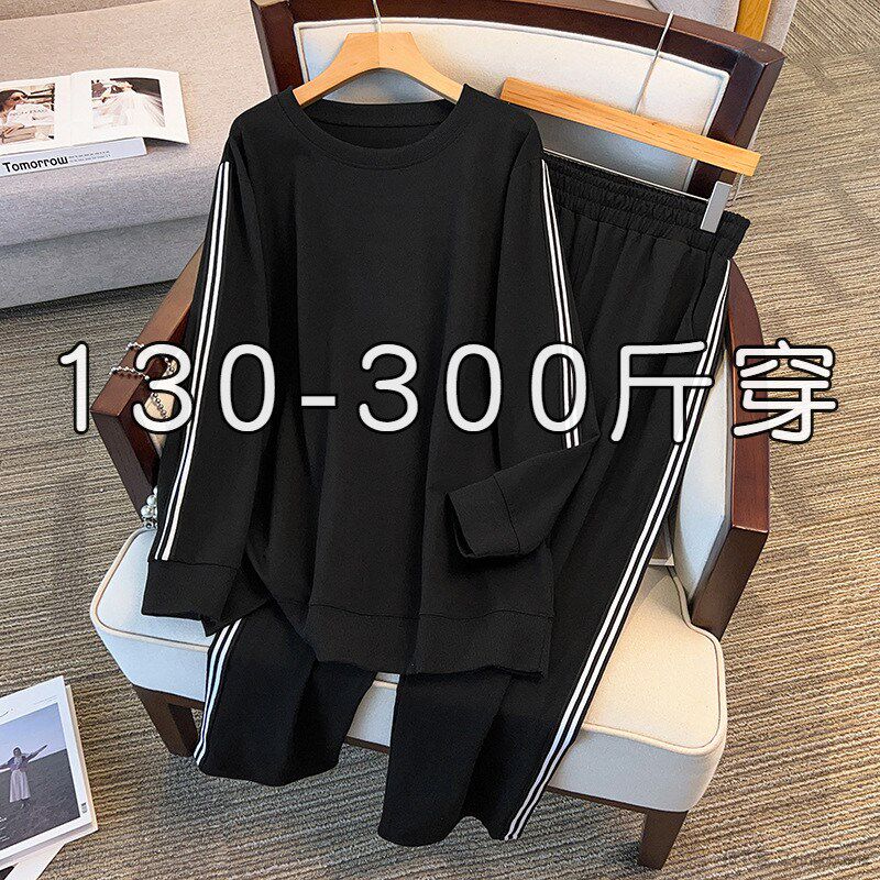 特大码女装300斤200胖mm秋季新款遮肚子显瘦卫衣长裤休闲运动套装