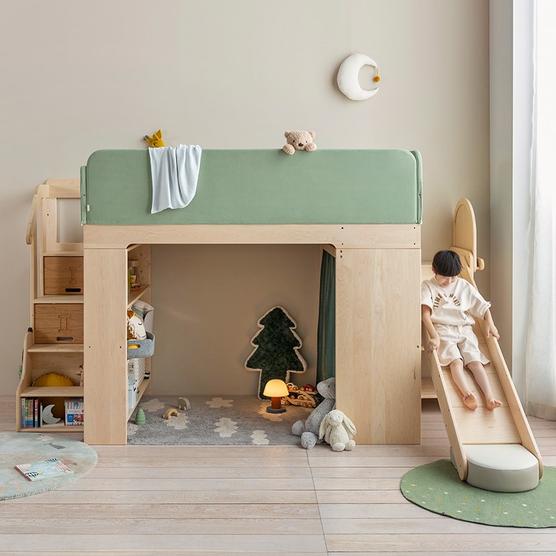 上形孩在 溜溜滑梯梯架款 树屋床天空半高床适用全实木男生女生