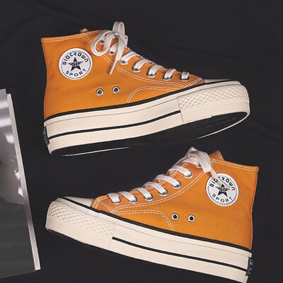 秋季上新女鞋新款2021厚底帆布鞋女高帮学生百搭韩版休闲白色