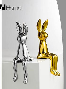 高档轻奢电镀长耳兔子摆件创意家居客厅玄关电视柜酒柜装饰品摆设
