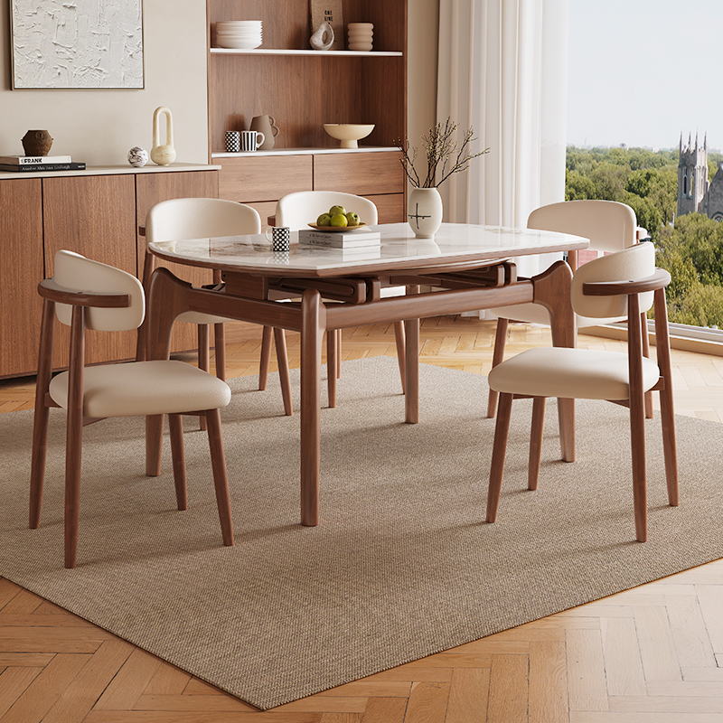 馨佰利实木岩板餐桌小户型家用餐桌椅2024新款现代轻奢可伸缩餐桌