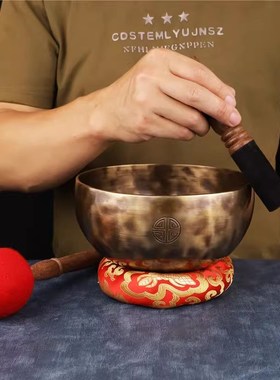 尼泊尔满月颂钵音疗瑜伽冥想钵梵音钵盂手工铜罄佛音碗静心桑塔钵