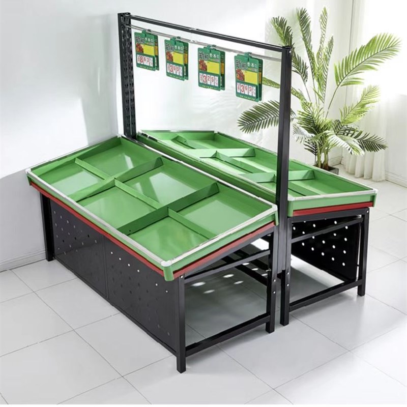 超市水果蔬菜展示架 生鲜超市果蔬货架 双层蔬菜架子果蔬中岛堆头