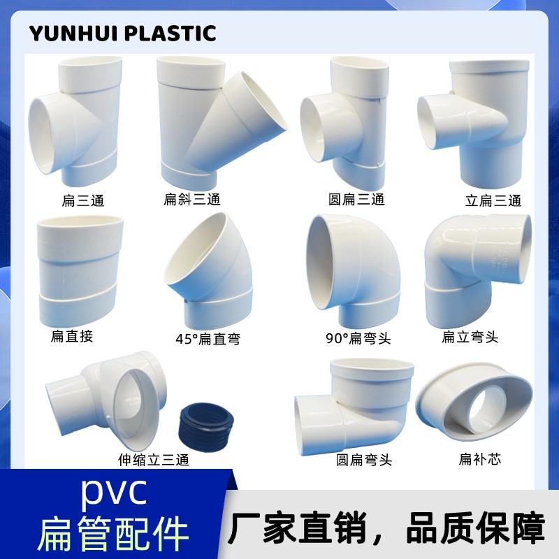 PVC排水扁管75直接50弯头异径110三通椭圆下水管移位扁口配件大全