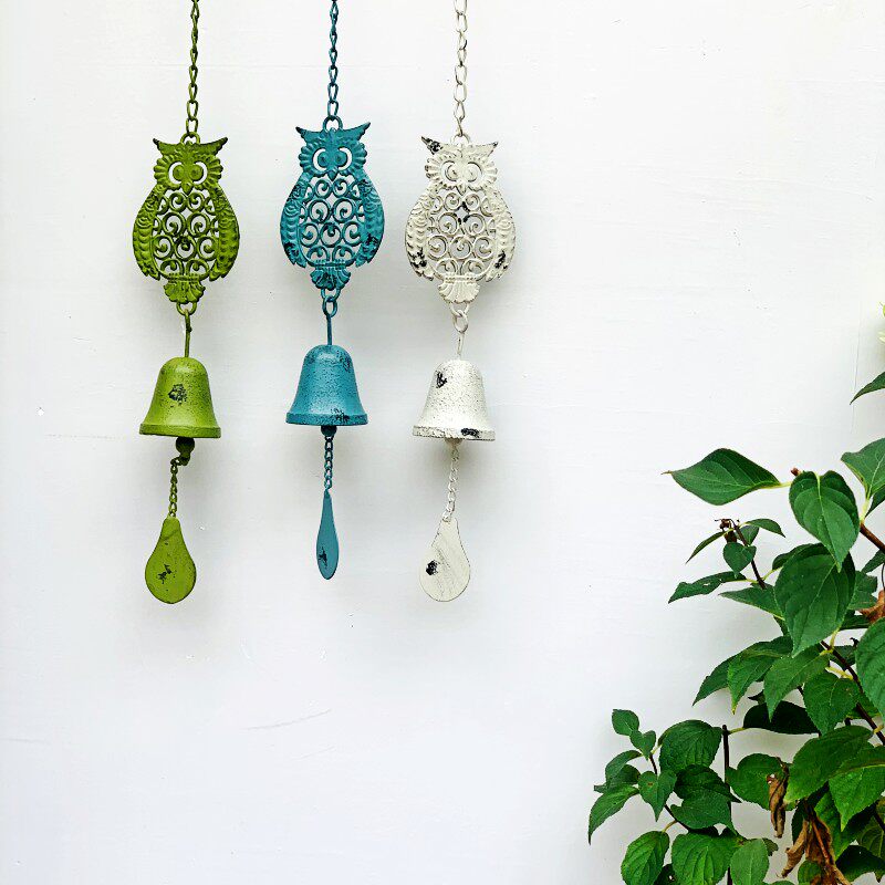 美式铁艺复古悬挂小鸟猫头鹰风铃花园庭院装饰铸铁铃铛创意挂饰