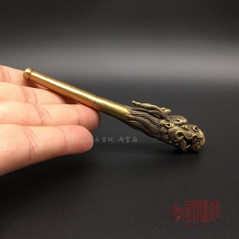 纯铜生肖龙龙头烟斗黄铜盘龙头老烟斗烟嘴烟袋过滤嘴古玩铜器收藏