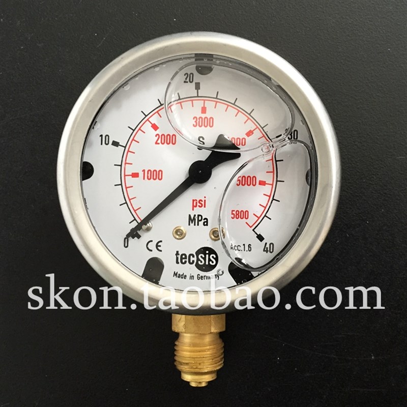 EN837-1S注液耐震压力表TECSIS油压表0-40MPA/5800PSI螺纹G1/4牙