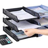 甄选齐心B2060三层文件框文件盘文件筐桌面资料收纳架多层架子组