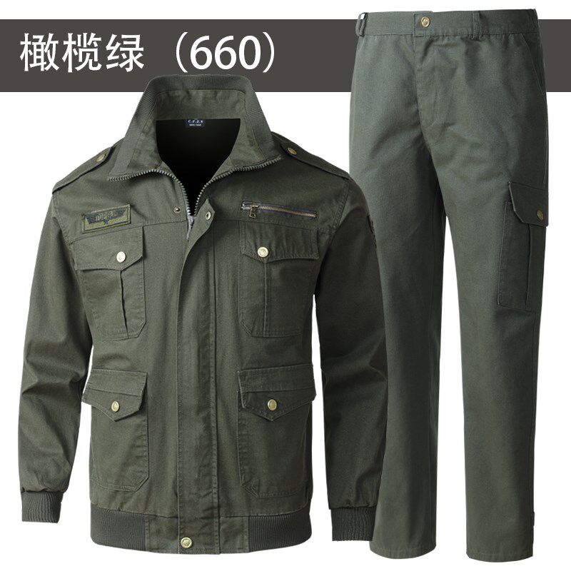 春秋工作服套装男焊工防烫劳保服长袖加厚耐磨耐脏军绿色工服