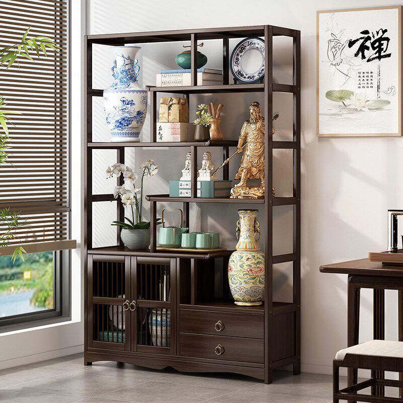 博古架实木中式茶柜置物架茶架子茶叶柜展示柜茶具架紫砂壶收纳架