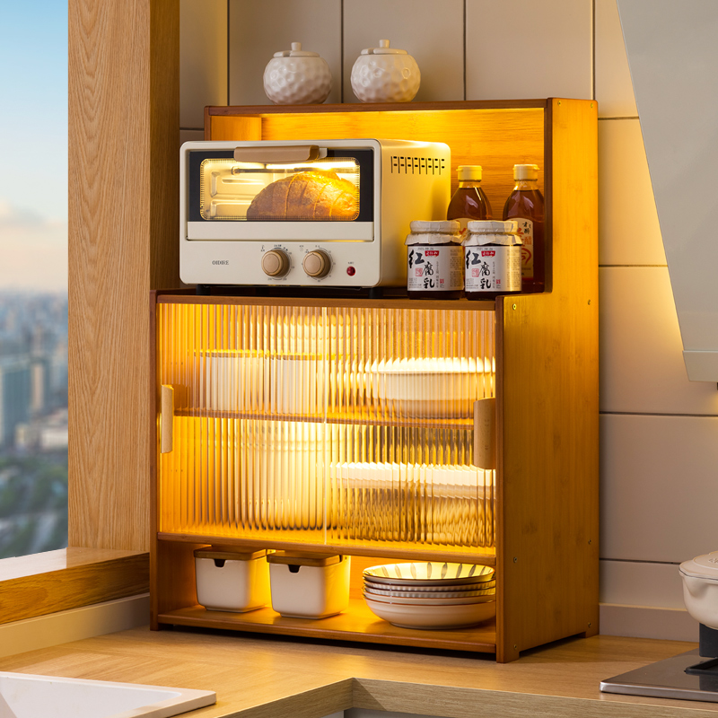 桌面收纳柜厨房置物架餐桌餐边柜台面置物架桌上架子玻璃门收纳柜