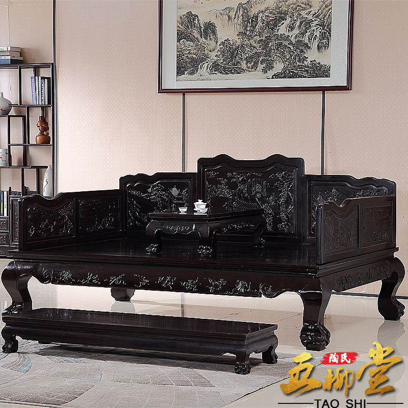 黑檀罗汉床中式仿古典炕床大床睡榻皮灰木风车木红木实木家具