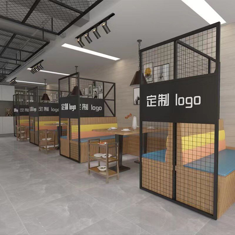 工业风铁艺屏风隔断o餐厅卡座简约镂空围栏包间隔墙铁网吊顶装饰
