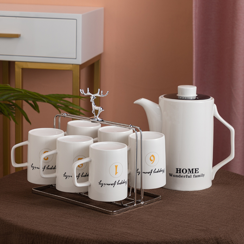 杯子家庭套装水壶家用冷水壶陶瓷凉水壶大容量耐高温水具待客水杯