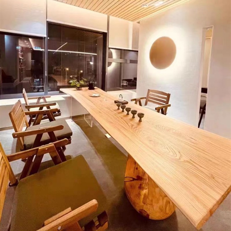 侘寂风悬浮白蜡木茶桌亚克力民宿茶台实木大板桌办公桌工作台家用