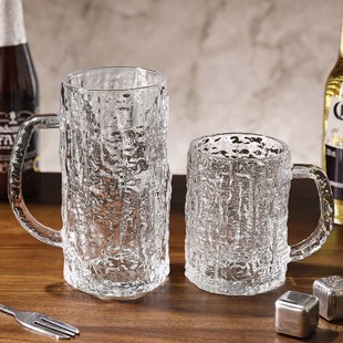 啤酒杯水晶玻璃家用大容量带把精酿扎啤杯高颜值酒吧果汁玻璃杯子