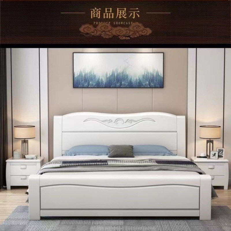 现代简约白色实木床1.5米1.8米主卧大床储物新款婚床床实木耐用