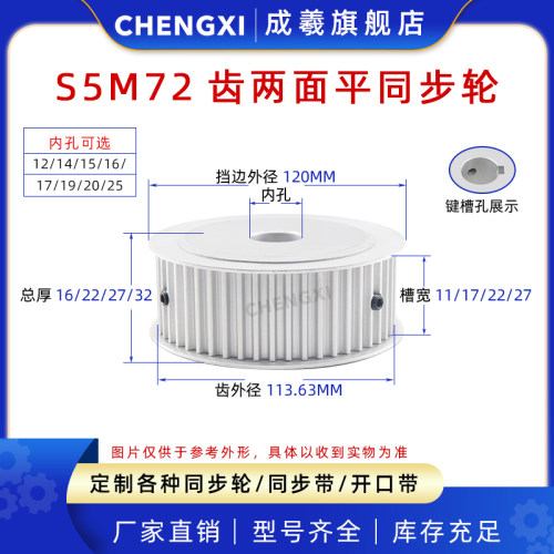 无台S5M72齿两面平72S5Ms同步轮槽宽11/17/22/27皮带轮齿外径113.