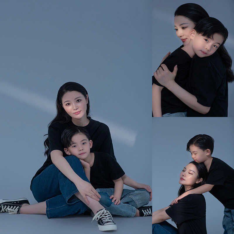 影楼新款亲子主题拍摄服装母子T恤拍照家庭装Q时尚洋气牛仔全家福