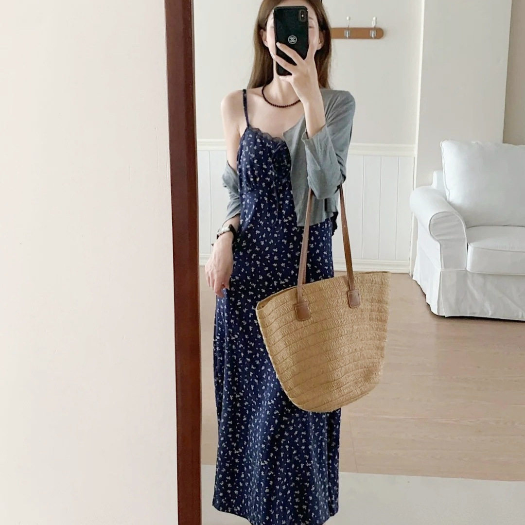 巨好看碎花裙子女夏连衣裙2026新款小个子套装可爱甜美风吊带长裙