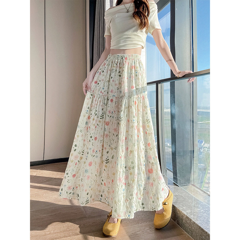 韩系白色碎花半身裙女夏季2026新款温柔风气质长裙a字刺绣蛋糕裙