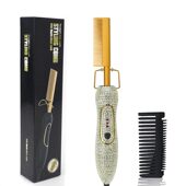 甄选2021新款 镶玻璃水钻两用电动美发梳直卷发器 镶钻直发梳