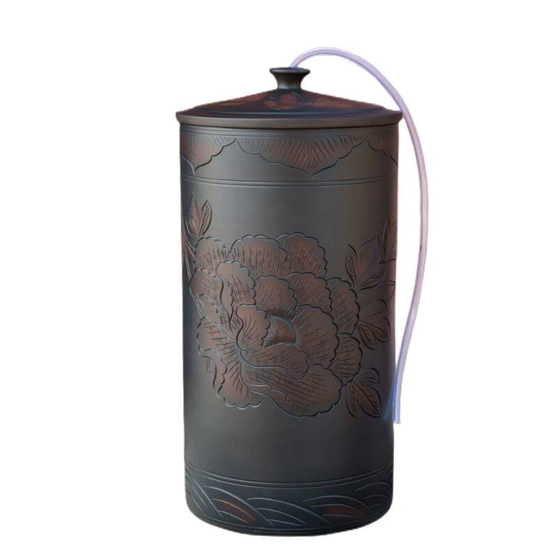 水缸陶瓷水桶纯净水桶家用大号储水用带盖老式茶道茶台抽水款18升