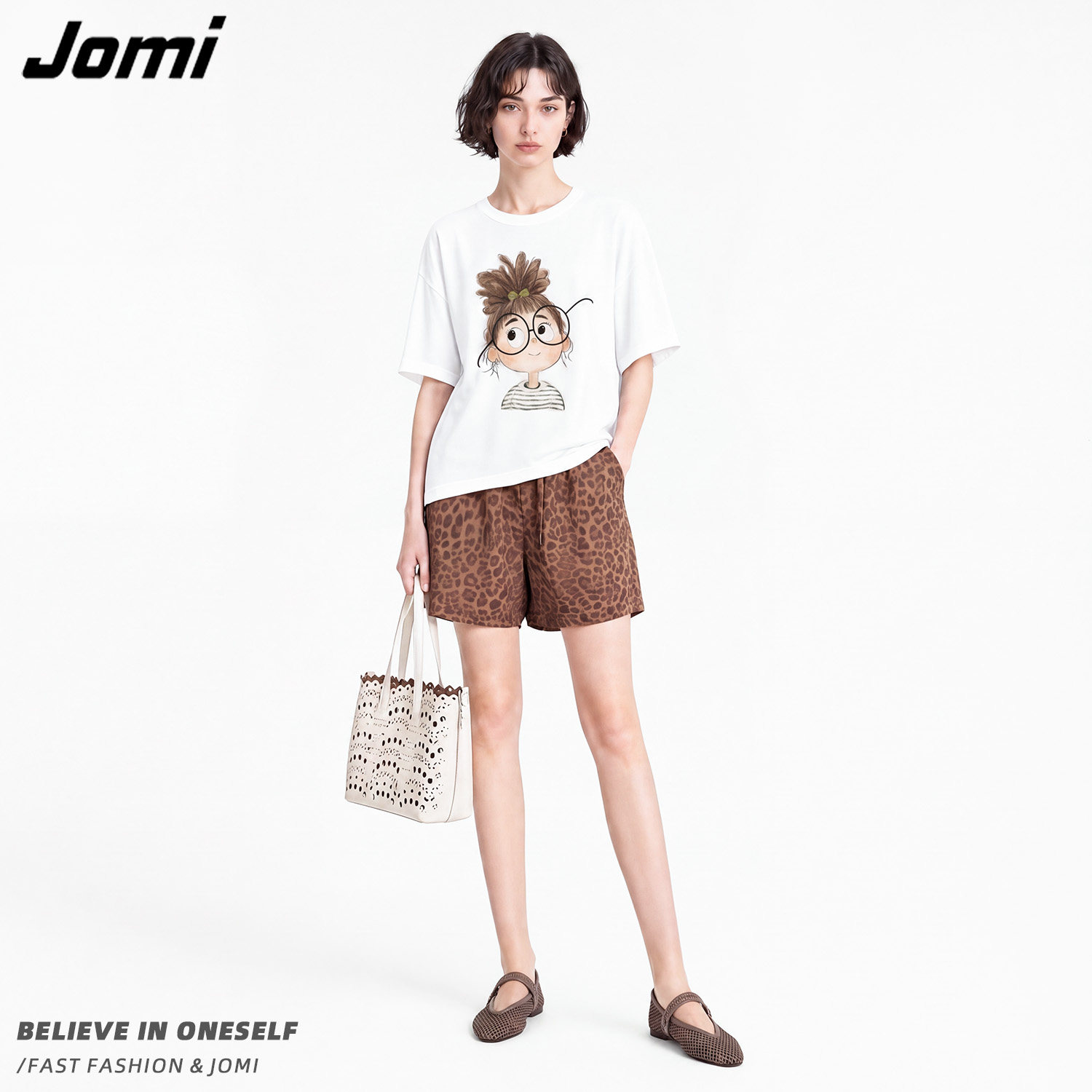 【夏天粉丝专享】JOMI丸子头少女卡通印花短袖T恤女士休闲上衣