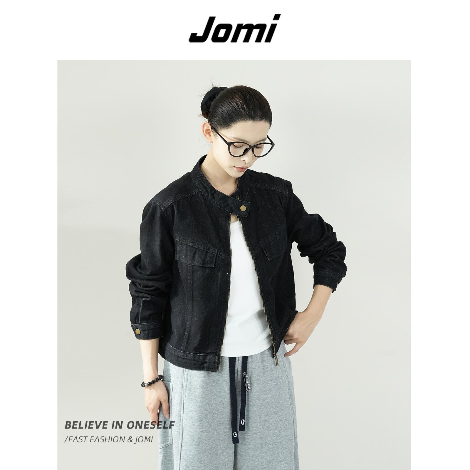 JOMI短款立领夹克女秋拉链休闲复古百搭上衣