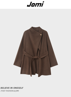 《小雀斑专属》JOMI立领系带收腰毛呢外套女冬季大衣J9624CZX004