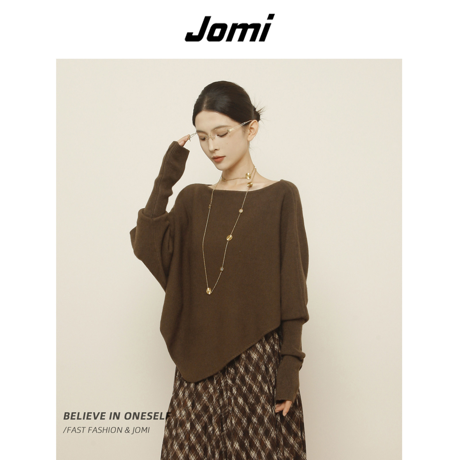 JOMI秋冬蝙蝠袖针织衫女不规毛针织衫