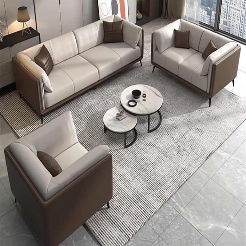 办公室沙发真皮简约现代轻奢商务接待大厅会客区极简茶几组合套装
