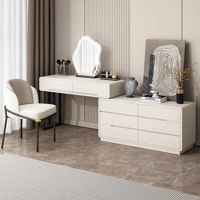 全实木化妆台斗柜一体书桌卧室奶油风化妆桌组合床尾斗柜妆台一体