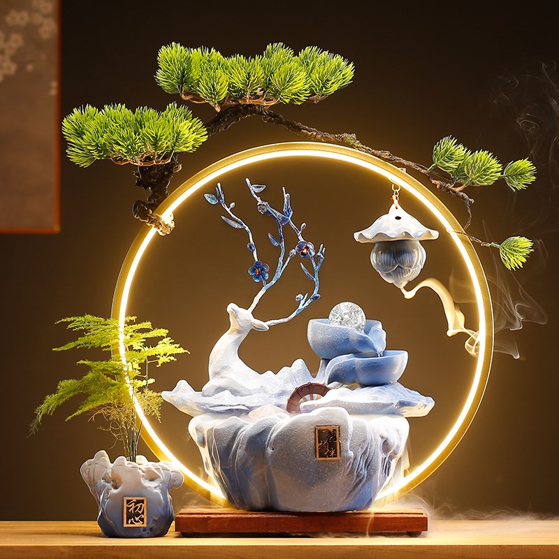 招财鹿流水摆件水车水循环客厅家居装饰创意桌面喷泉乔迁开业礼品