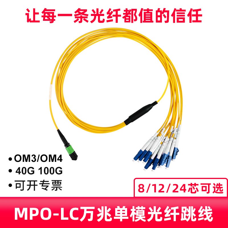 永定单模MPO光纤跳线转LC QSFP光纤跳线OS2万兆电信1310NM1550集
