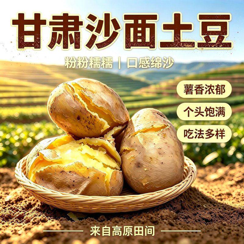 甘肃新鲜黄心土豆沙面粉糯马铃薯包邮黄皮粉面洋芋