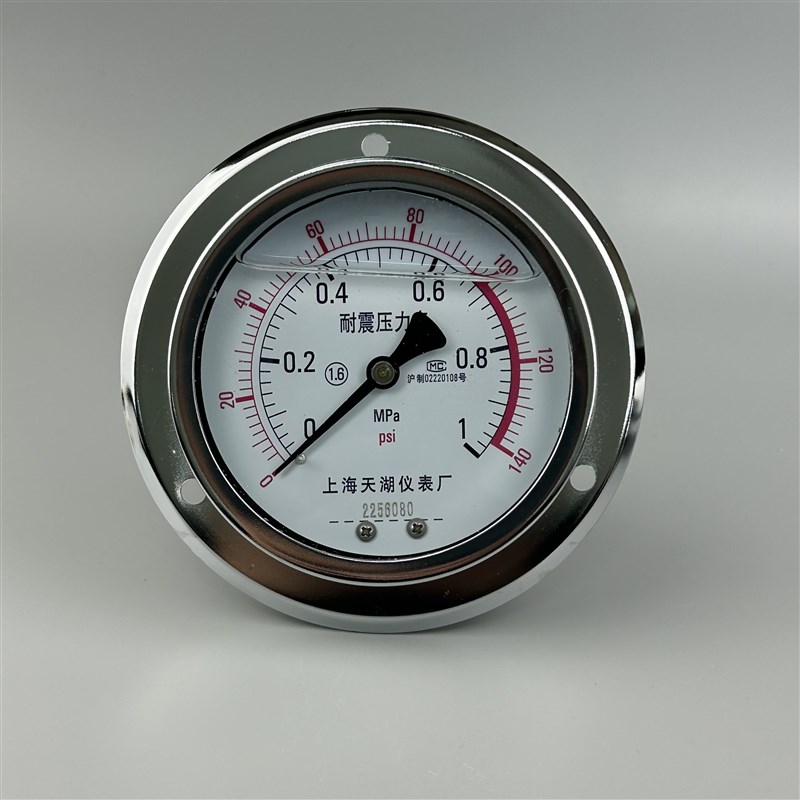 上海天湖YN-100ZT轴向带边耐震压力表 充油抗震0-1 1.6 25 40MPA